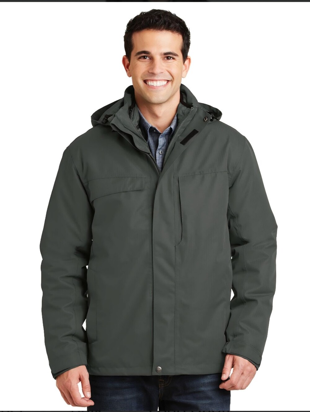 Port Authority Men's Size Large Herringbone 3-in-1 Parka (J302)  Spruce Green